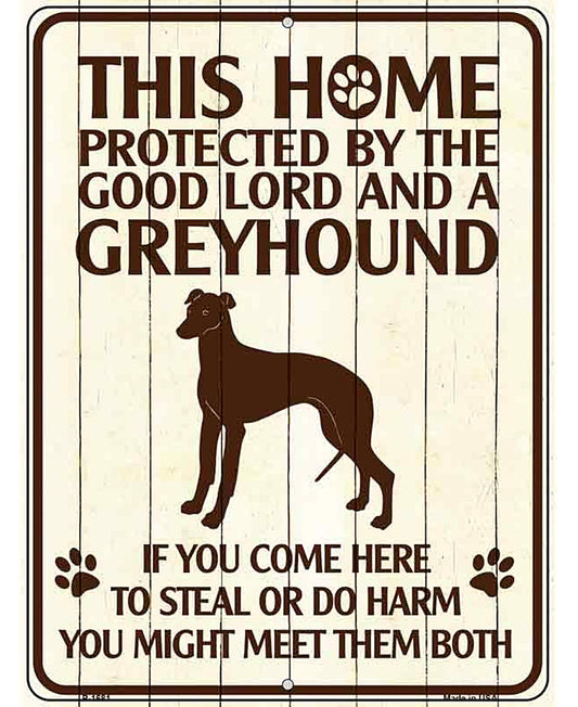This Home Protected By A Greyhound Parking Sign Metal Novelty