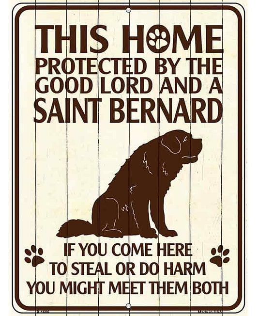 This Home Protected By A Saint Bernard Parking Sign Metal Novelty