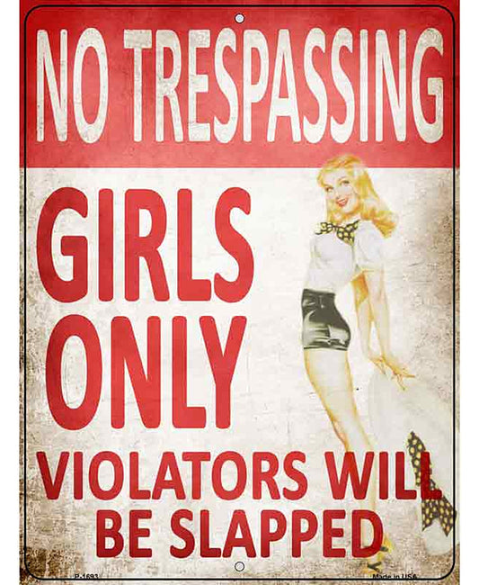 No Trespassing Girls Only Parking Sign Metal Novelty