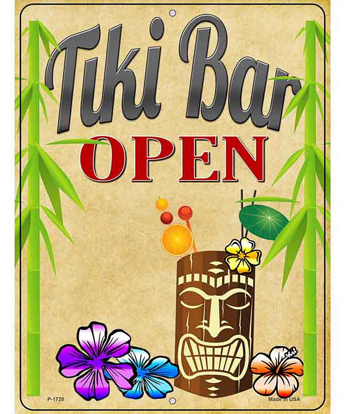 Tiki Bar Open Metal Novelty Parking Sign