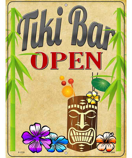 Tiki Bar Open Metal Novelty Parking Sign