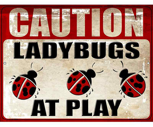 Caution Lady Bugs At Play Metal Novelty Parking Sign