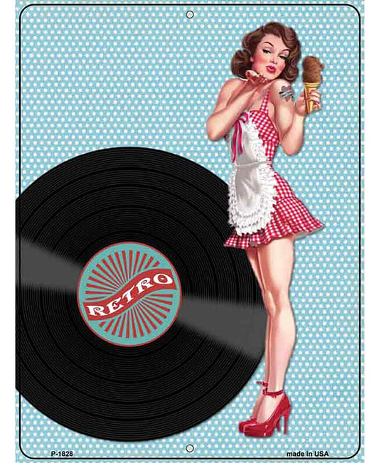 Girl With Vinyl Record Vintage Pinup Parking Sign