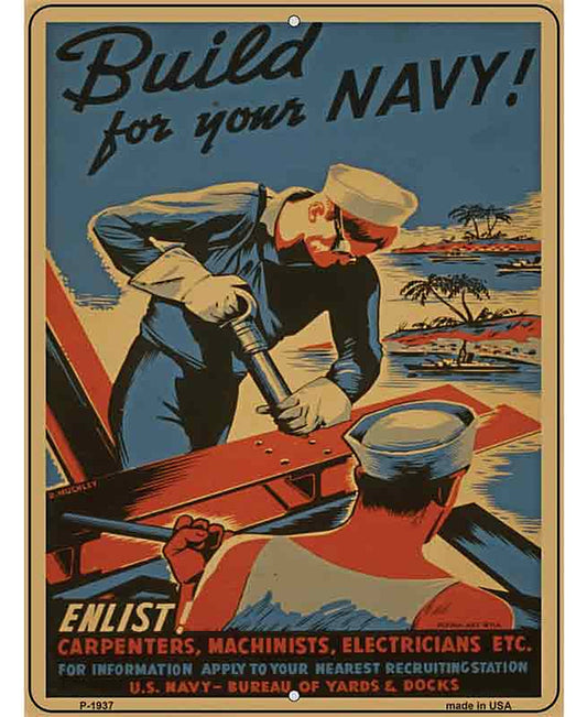 Build Your Navy Vintage Poster Parking Sign