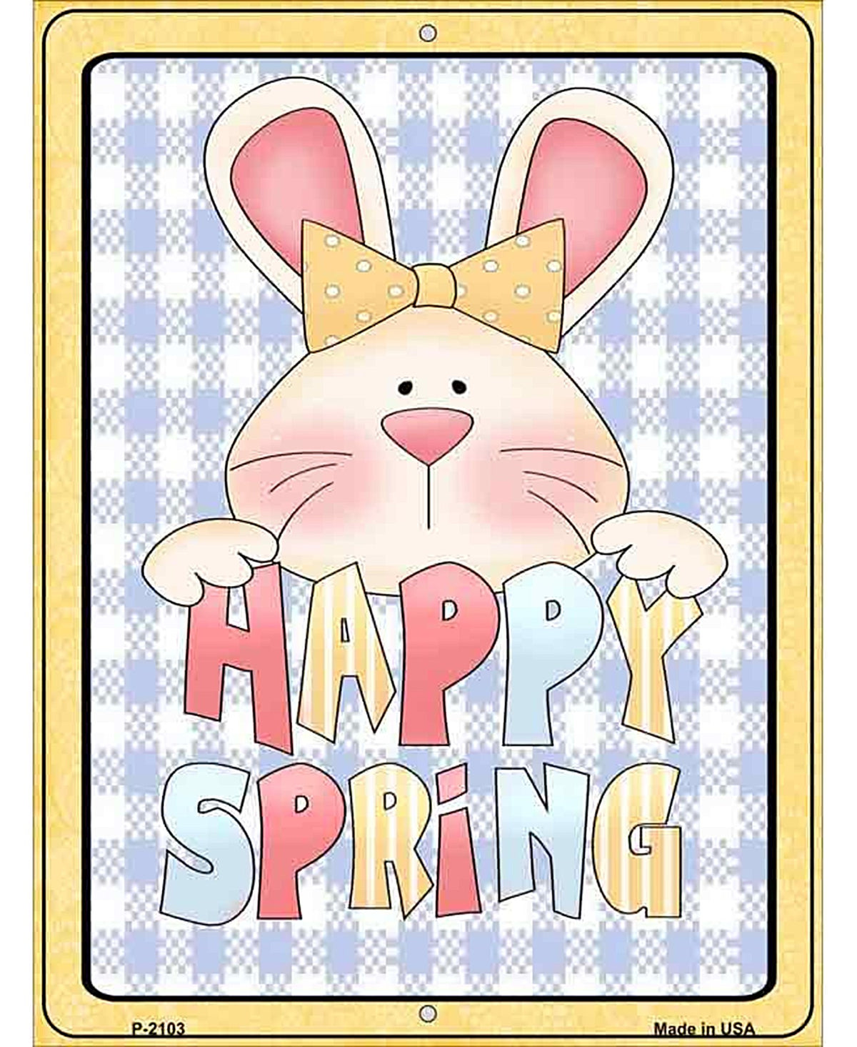 Happy Spring Blue Plaid Metal Novelty Parking Sign