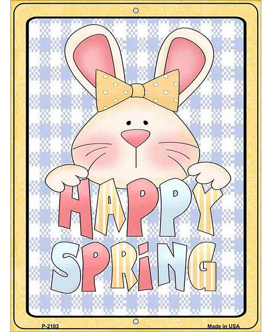 Happy Spring Blue Plaid Metal Novelty Parking Sign