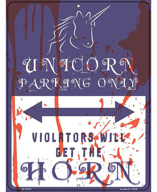 Unicorn Parking Blue Novelty Metal Parking Sign