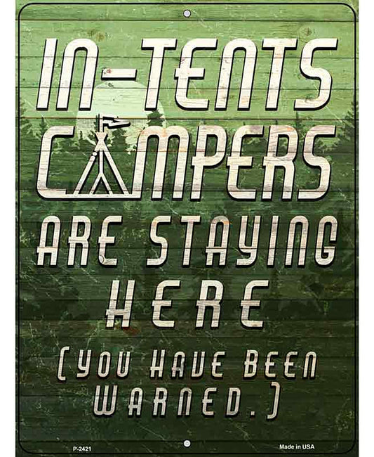 In Tents Campers Novelty Metal Parking Sign