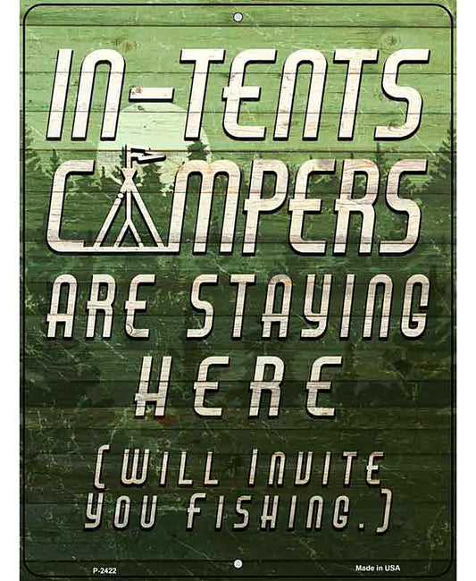 Green In Tents Campers Novelty Metal Parking Sign
