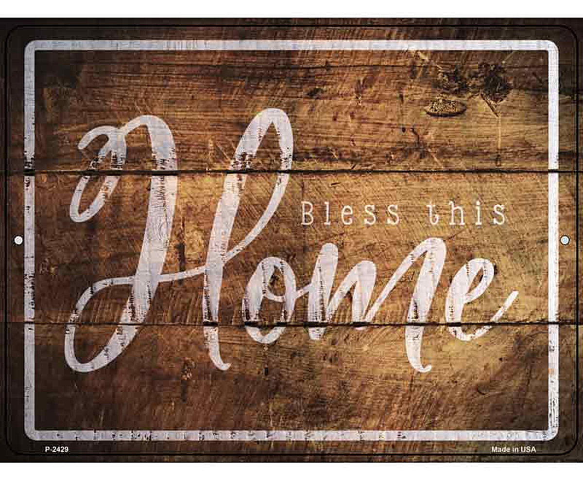 Bless This Home Wood Silhouette Novelty Metal Parking Sign