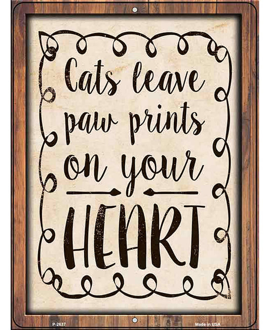 Paw Prints On Heart Novelty Metal Parking Sign