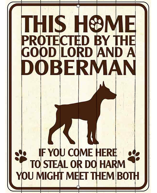 This Home Protected By A Doberman Parking Sign Metal Novelty