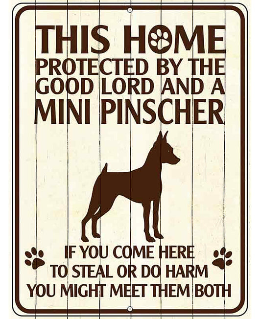 This Home Protected By A Pinscher Parking Sign Metal Novelty