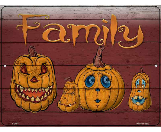 Family Cartoon Pumpkins Novelty Metal Parking Sign