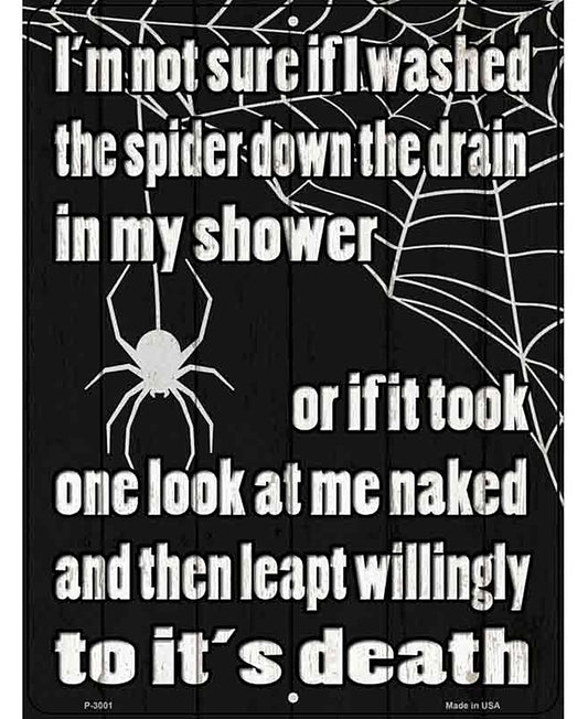 Spider Down the Drain Novelty Metal Parking Sign