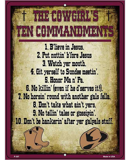 Cowgirls Ten Commandments Vertical Metal Novelty Parking Sign