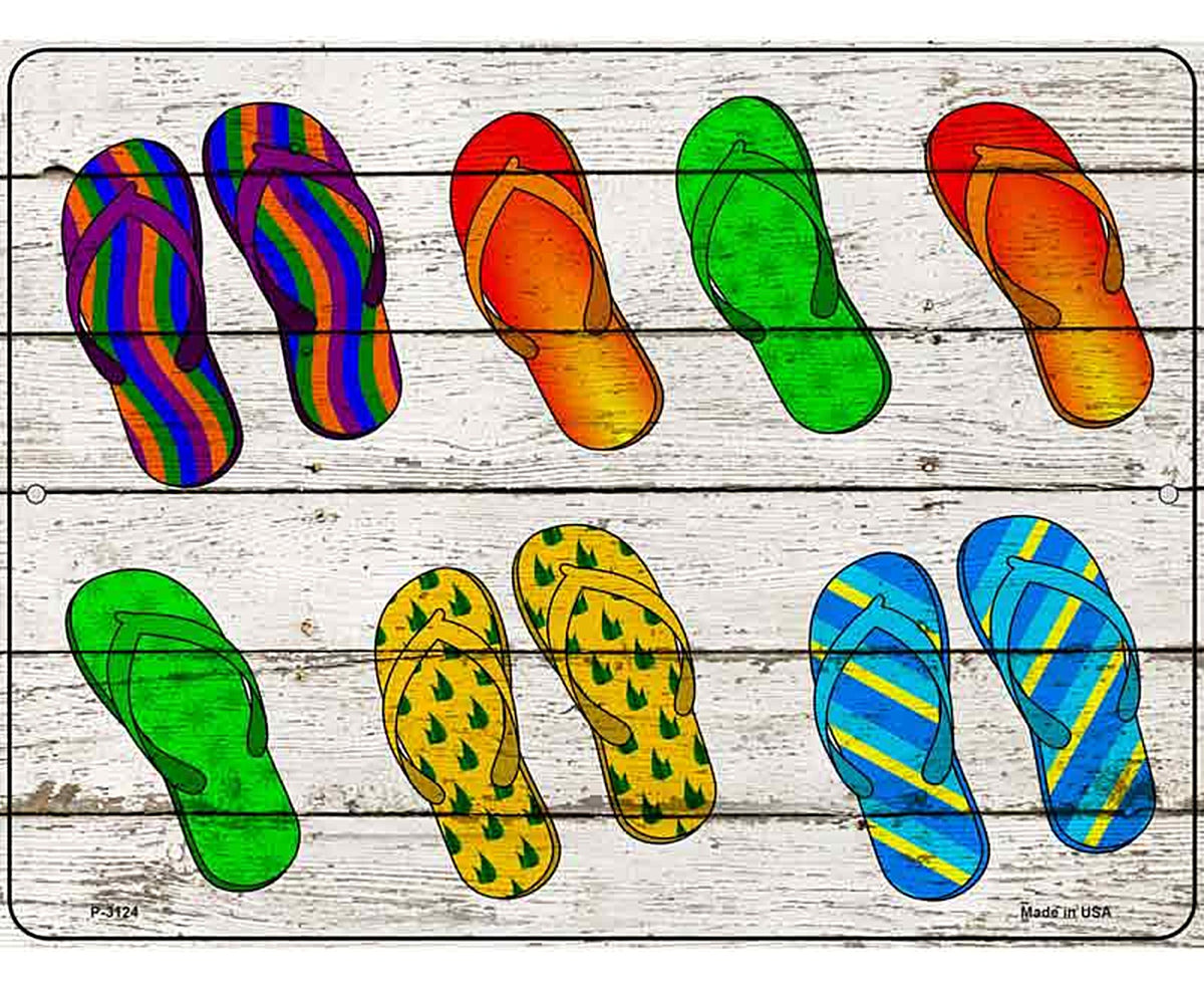 Flip Flops On Wood Novelty Metal Parking Sign