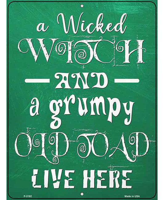 Wicked Witch and Grumpy Toad Novelty Metal Parking Sign
