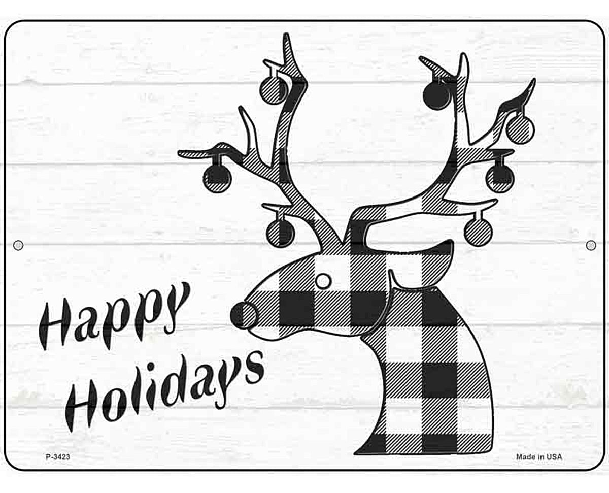 Happy Holidays Black Plaid Novelty Metal Parking Sign