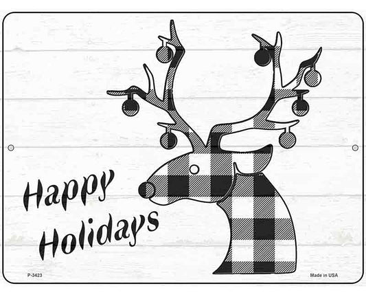 Happy Holidays Black Plaid Novelty Metal Parking Sign