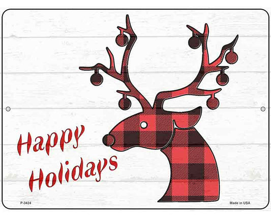 Happy Holidays Red Plaid Novelty Metal Parking Sign