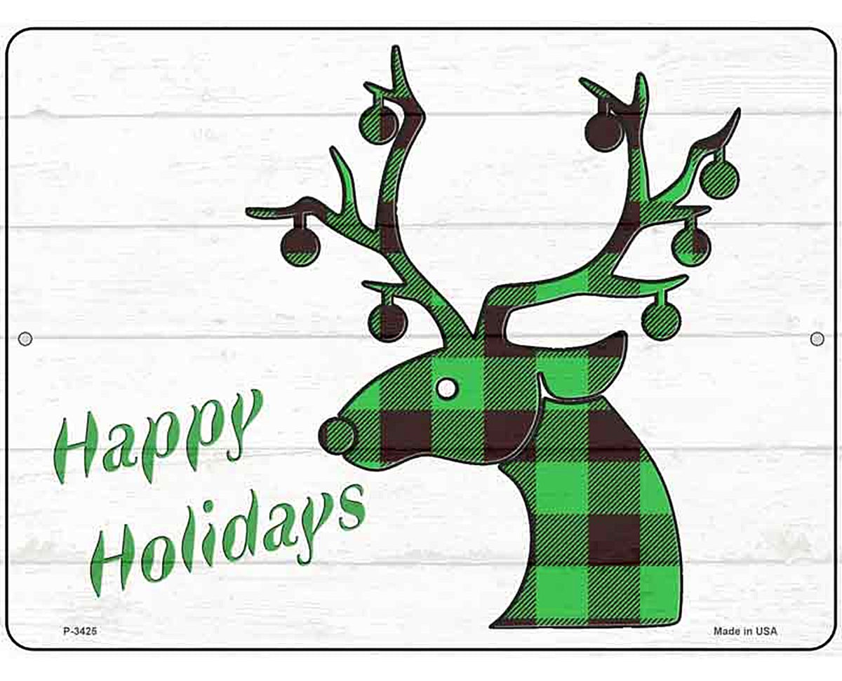 Happy Holidays Green Plaid Novelty Metal Parking Sign