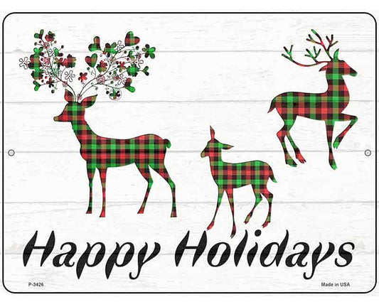 Happy Holidays Reindeer Novelty Metal Parking Sign