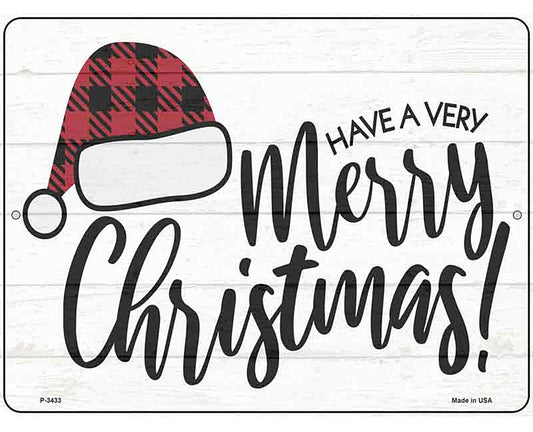 Merry Christmas Hat Novelty Metal Parking Sign