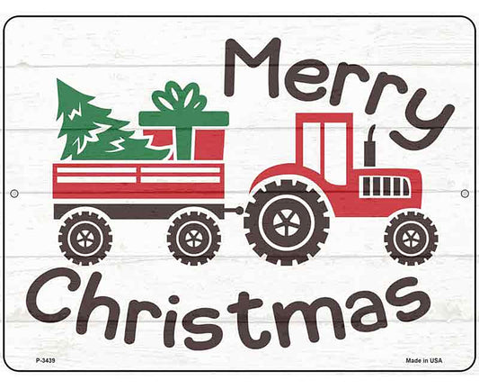 Merry Christmas Tractor  Novelty Metal Parking Sign