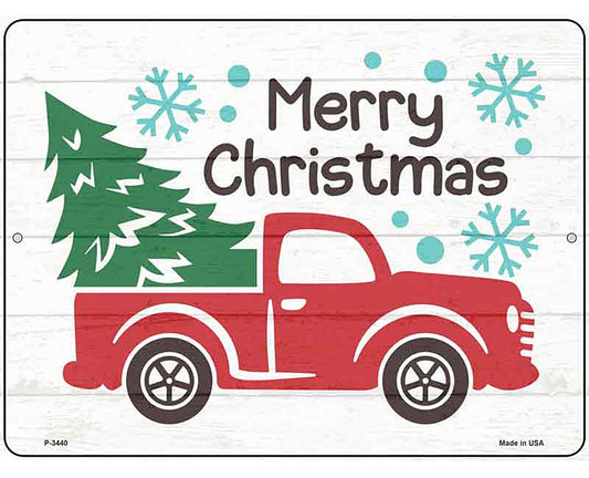Merry Christmas Truck Novelty Metal Parking Sign