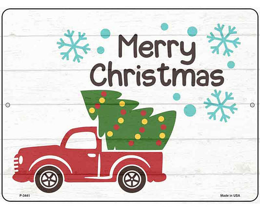Merry Christmas Truck and Tree Novelty Metal Parking Sign