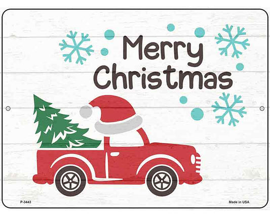 Merry Christmas Santa Hat Truck Novelty Metal Parking Sign