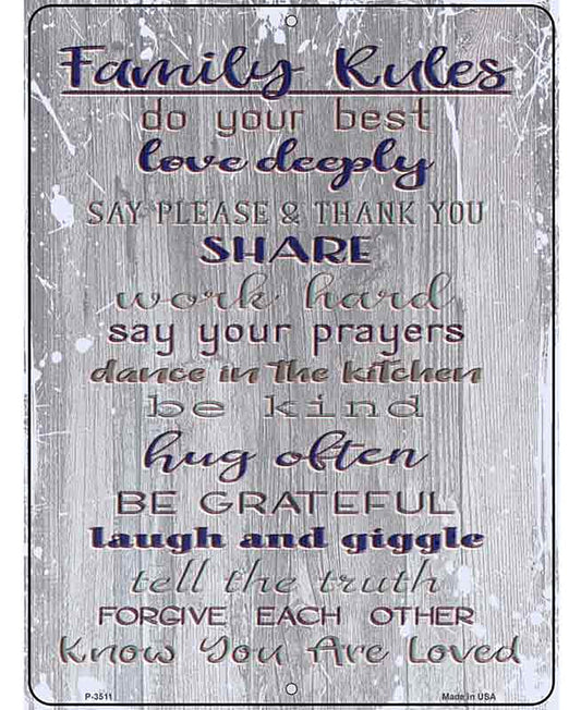 Family Rules Novelty Metal Parking Sign
