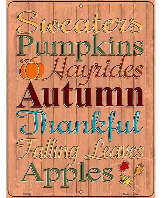 Sweaters Pumpkins Autumn Novelty Metal Parking Sign