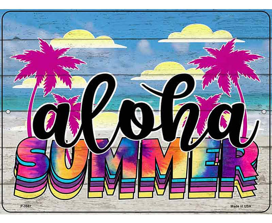 Aloha Summer Tie Dye Novelty Metal Parking Sign