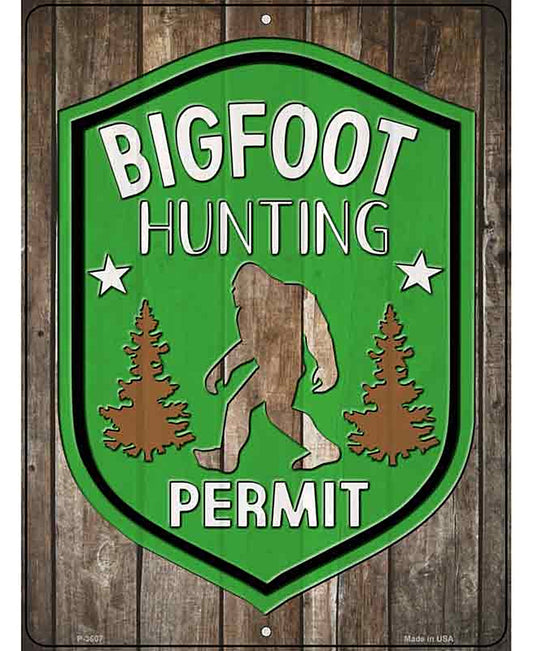 Bigfoot Hunting Permit Novelty Metal Parking Sign
