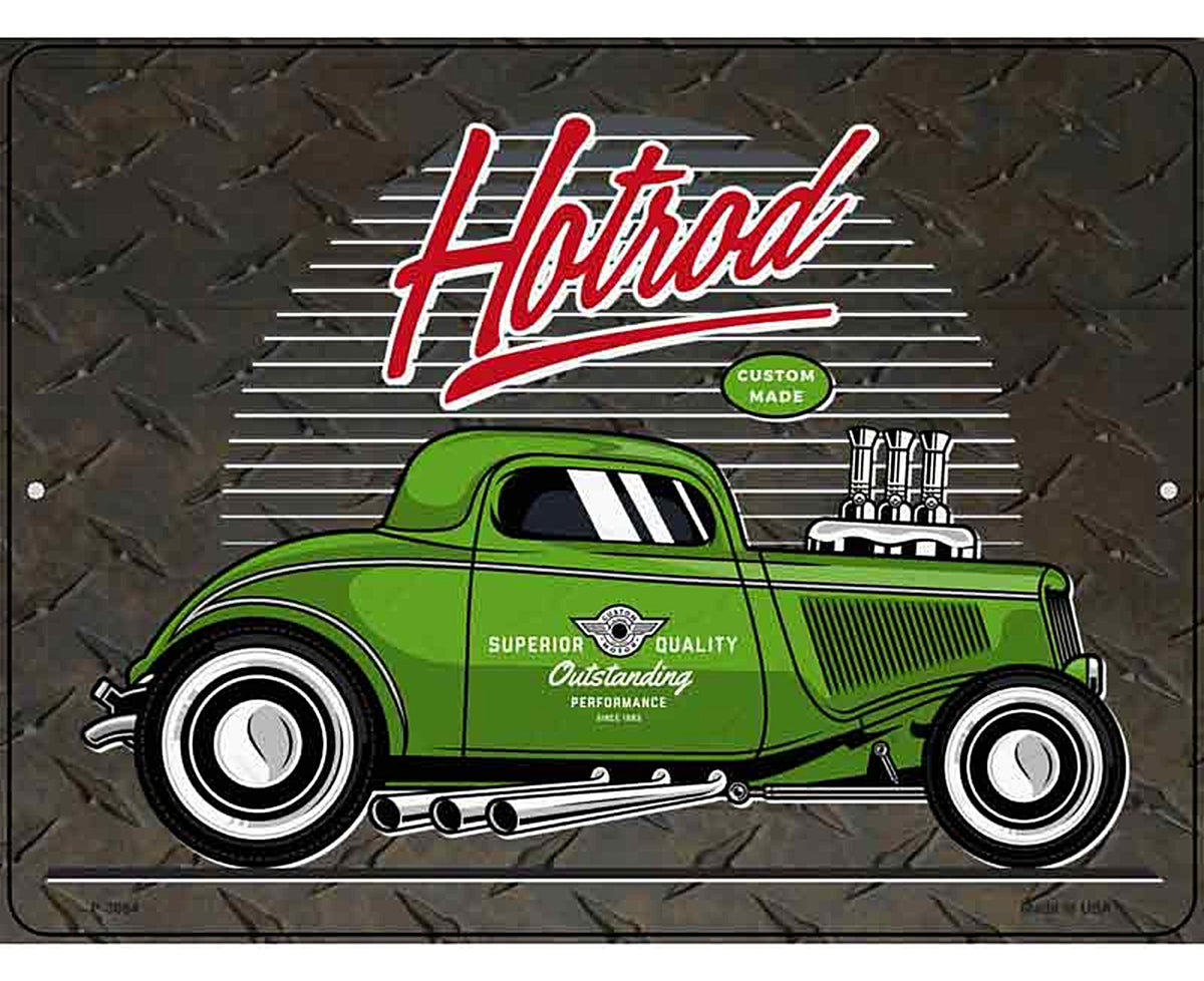 Green Hotrod Novelty Metal Parking Sign
