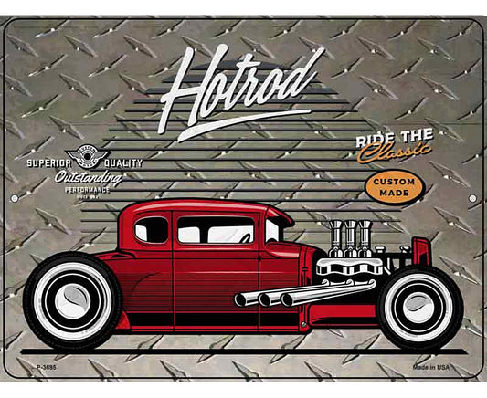 Red Hotrod Novelty Metal Parking Sign