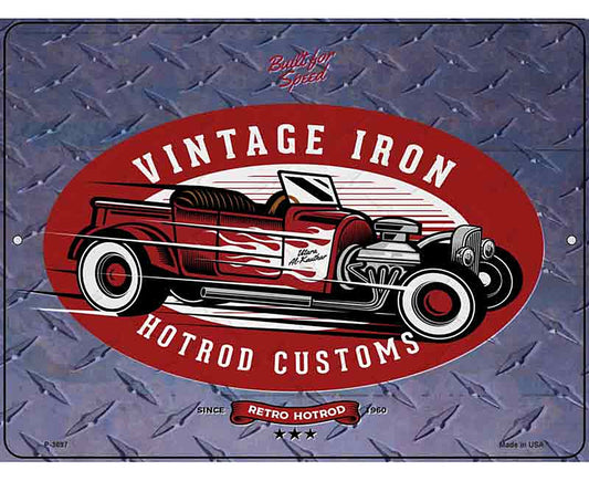 Vintage Iron Red Hotrod Novelty Metal Parking Sign