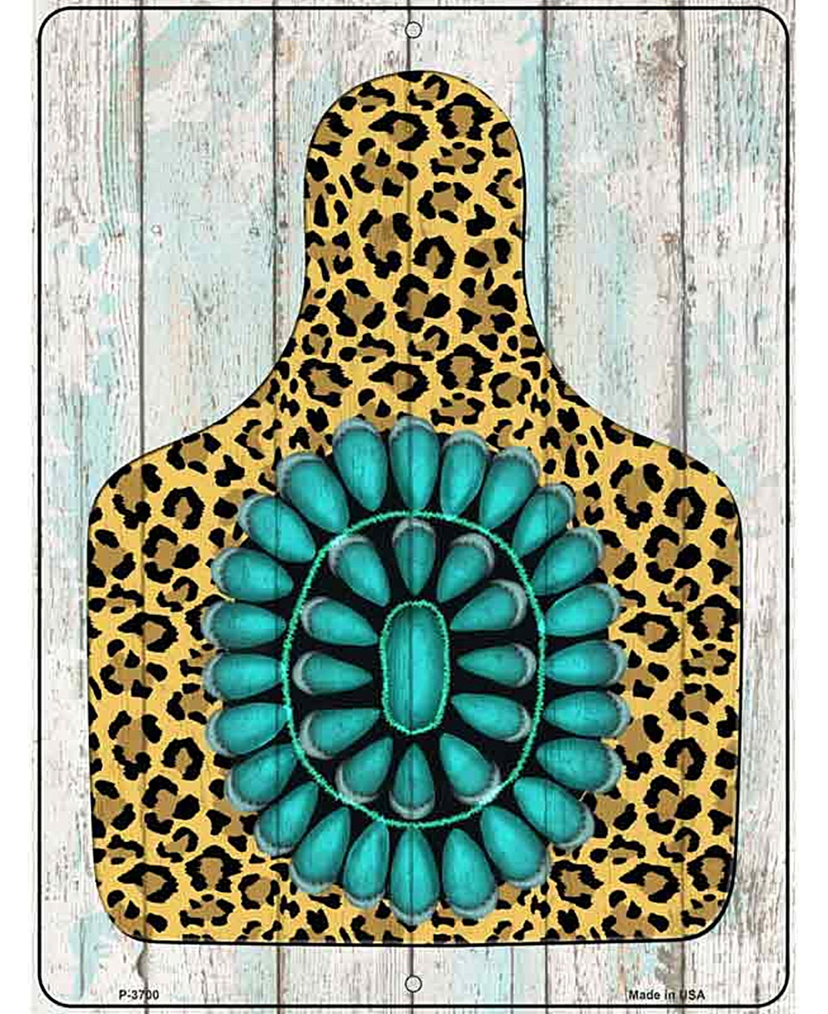 Cheetah Turquoise Ear Tag Novelty Metal Parking Sign