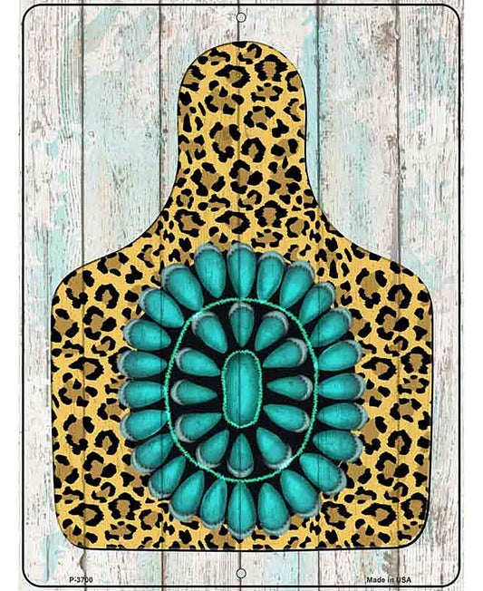 Cheetah Turquoise Ear Tag Novelty Metal Parking Sign