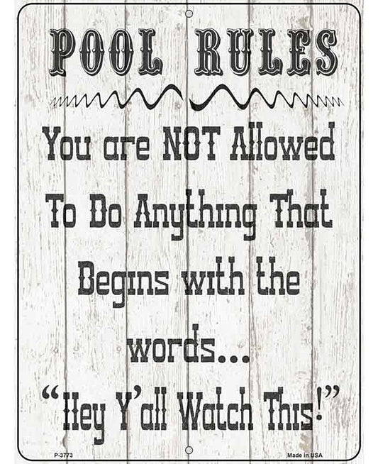 Pool Rules Novelty Metal Parking Sign