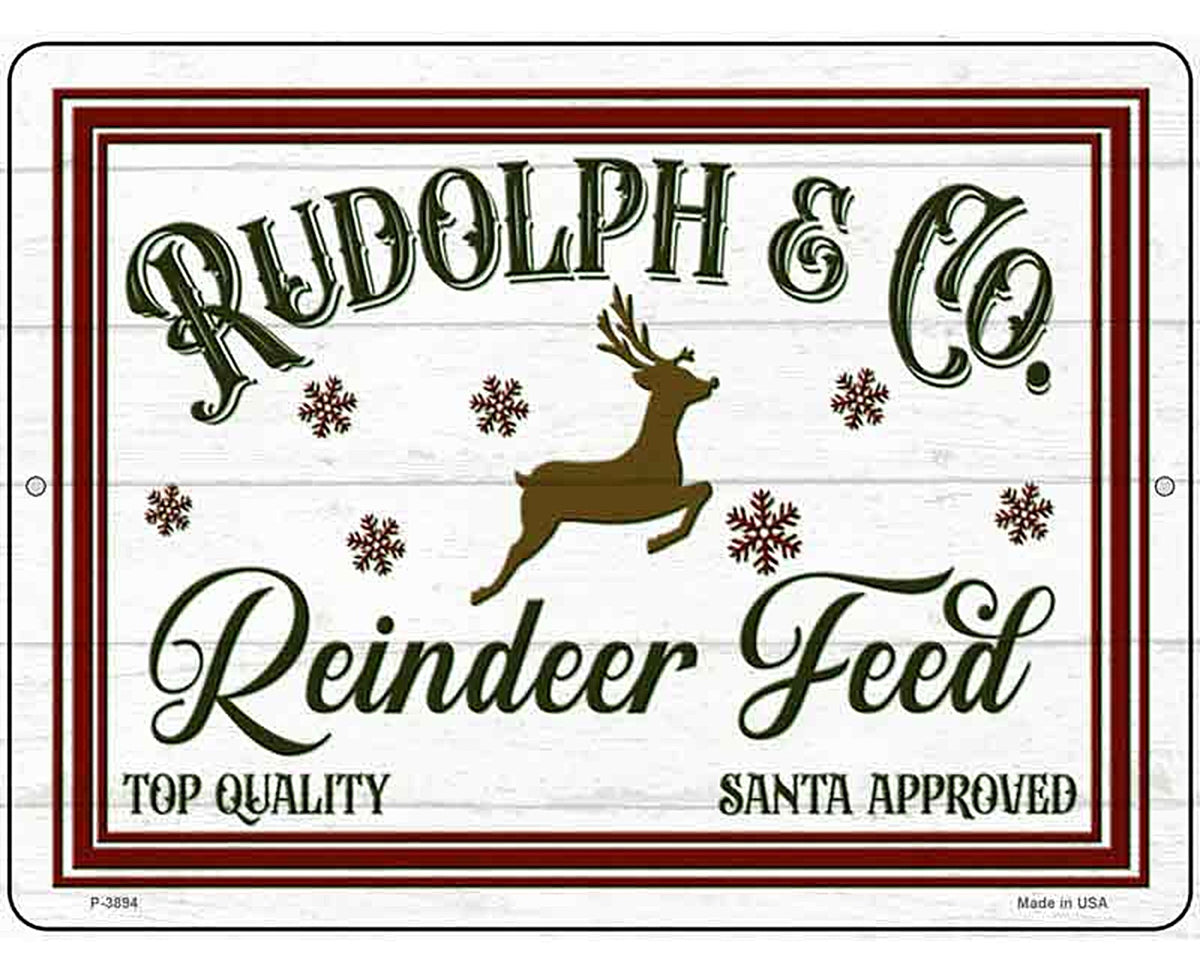 Rudolph and Co Reindeer Feed Novelty Metal Parking Sign