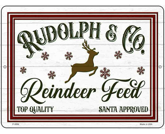 Rudolph and Co Reindeer Feed Novelty Metal Parking Sign