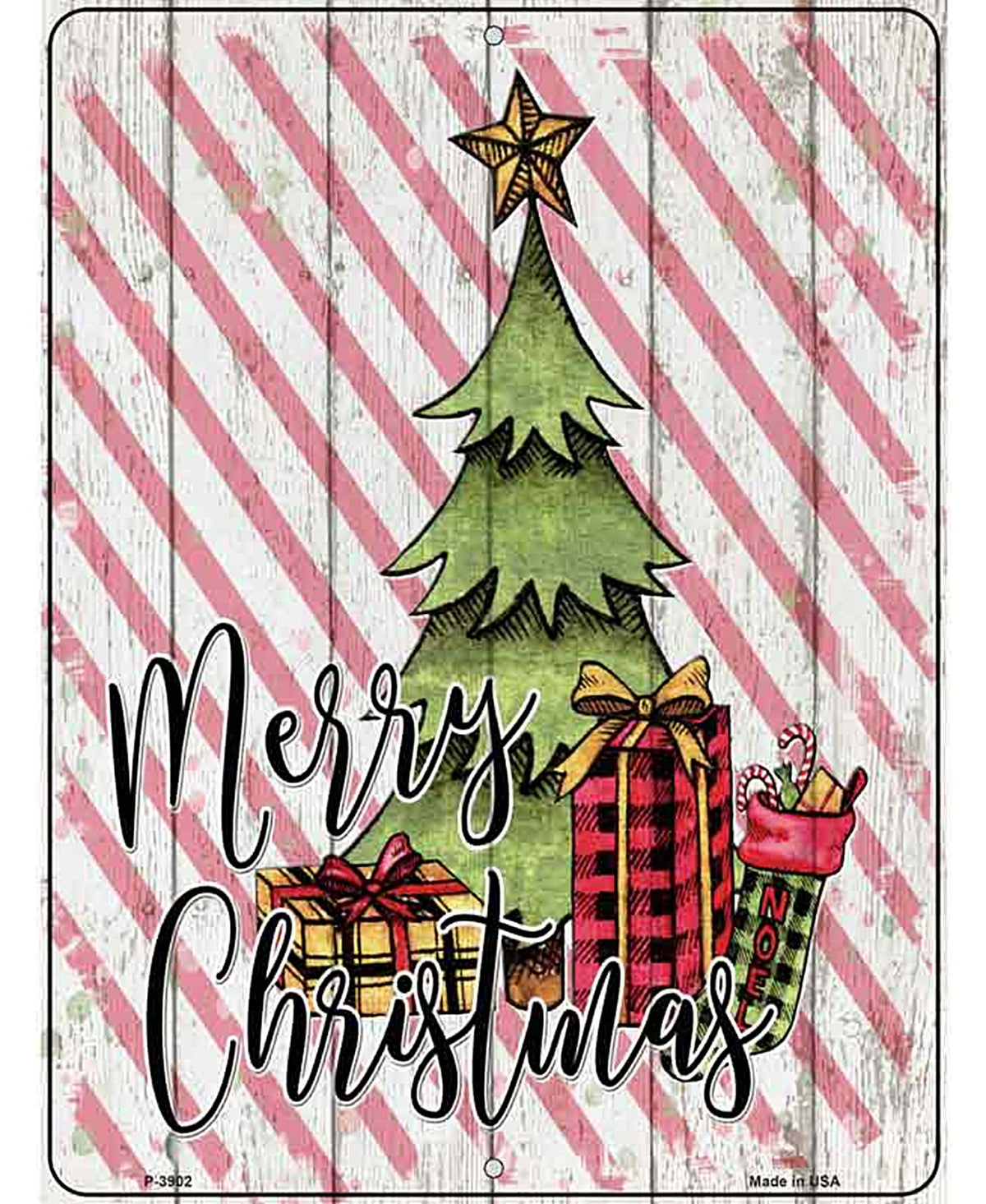 Merry Christmas Tree Novelty Metal Parking Sign