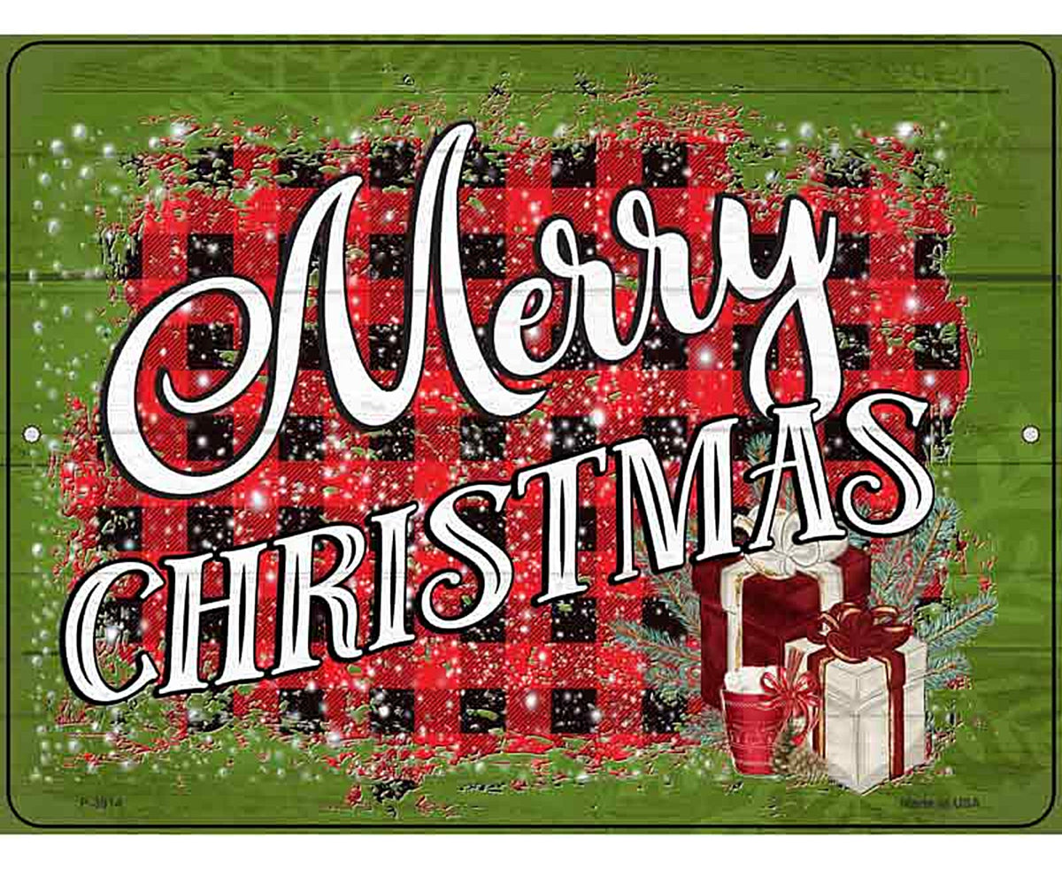 Merry Christmas Plaid Novelty Metal Parking Sign