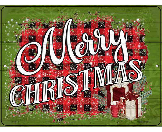 Merry Christmas Plaid Novelty Metal Parking Sign