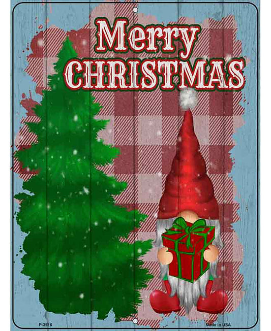 Merry Christmas Red Gnome Novelty Metal Parking Sign