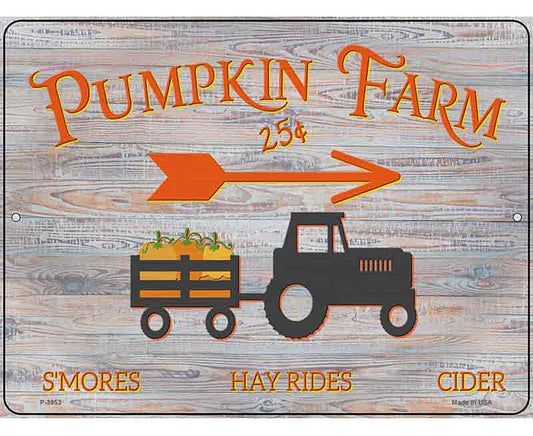 Pumpkin Farm Tractor Novelty Metal Parking Sign