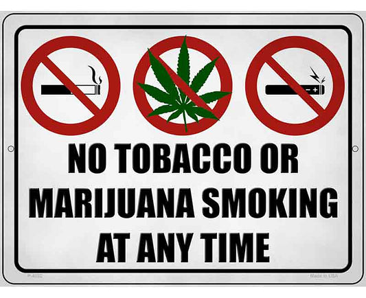 No Tobacco or Marijuana Smoking Novelty Metal Parking Sign